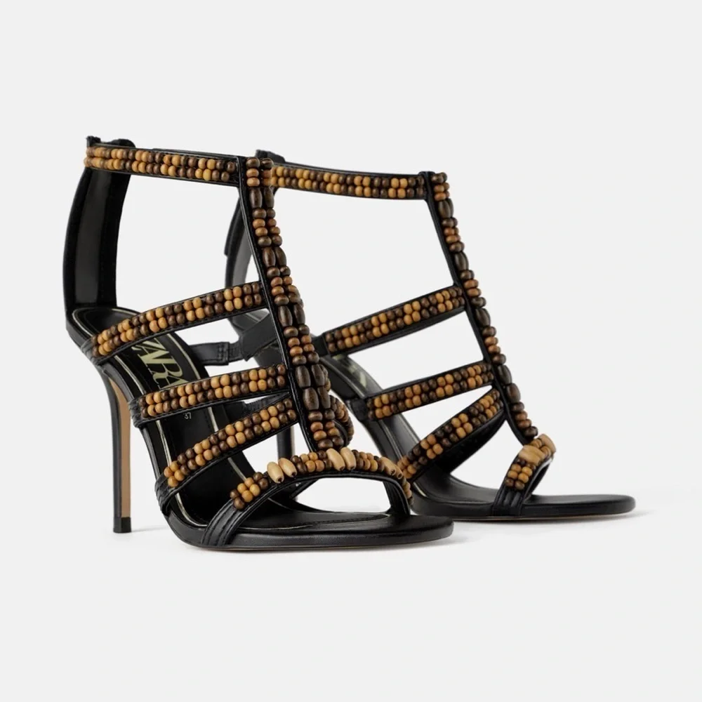 ZARA BNWT Beaded Heeled Sandals - Picture 2 of 6